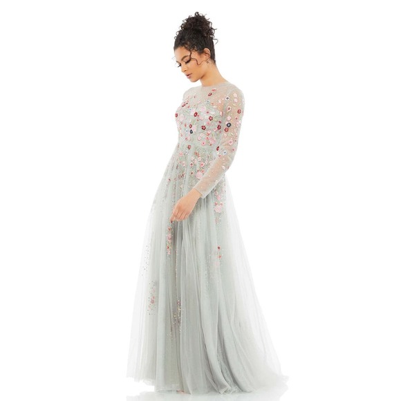 Mac Duggal Embroidered Illusion High Neck Long Sleeve A-line Gown NEW‎ $798 [6] - Picture 5 of 16